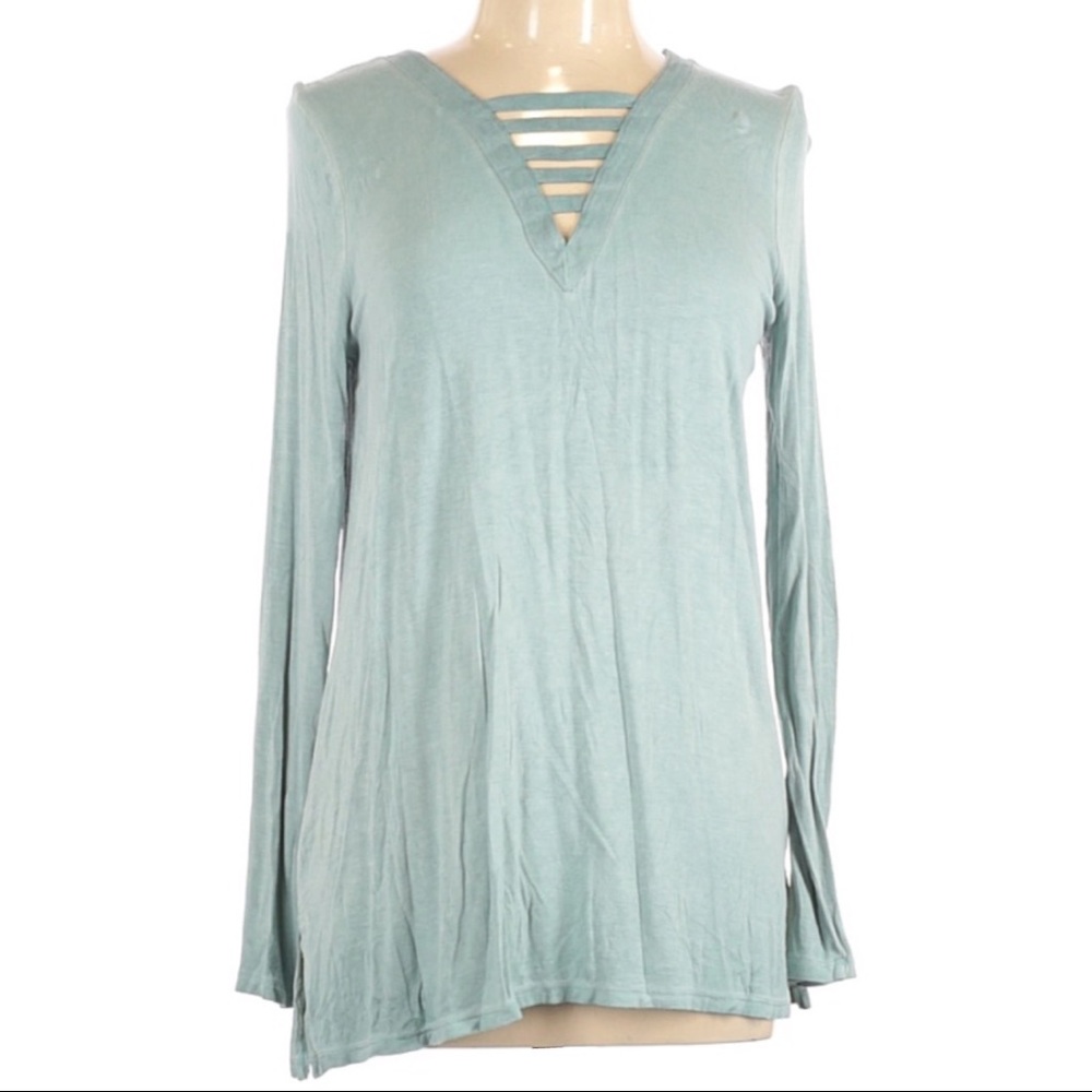 PINK ROSE T-Shirt Long Sleeve V Neck Ladder Detail